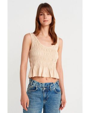 Dilvin Texturierte Baumwoll-Modal-Crop-Cami-Bluse - Blau