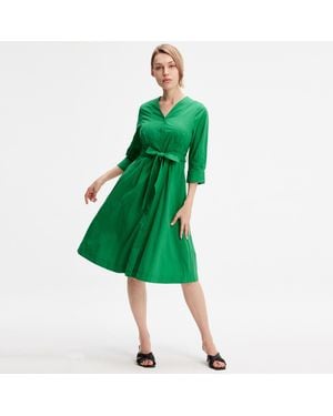 S&J Weekends Minimalistisches Hemdblusenkleid Aus Baumwolle Mit Geknotetem Gürtel - Grün