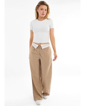 Gini London Stone Hose Mit Gefaltetem Streifen Und Bund - Natur