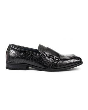 Infinity Leather Schwarze Vegane Leder-Loaferschuhe Mit Doppel-Monk-Riemen Für Herren