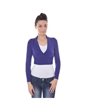 Datch Gekürzter Strickcardigan Mit Langen Ärmeln Und V-Ausschnitt - Blau