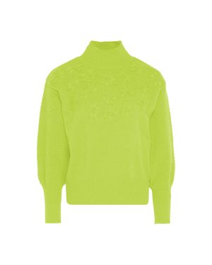 myMo Pullover Mit Blumenstick Damen Limette - Grün
