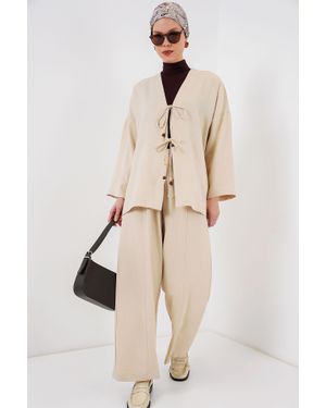 Bigdart V-Ausschnitt Cardigan Und Weitgeschnittene Hosen Set - Natur