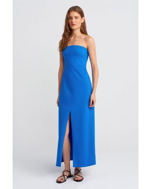 Dilvin Trägerloses, Tailliertes Midikleid Mit Schlitz - Blau