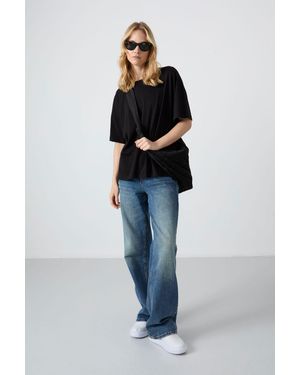 TOMMY LIFE Übergroßes Baumwoll-Modal Rundhals-T-Shirt - Blau