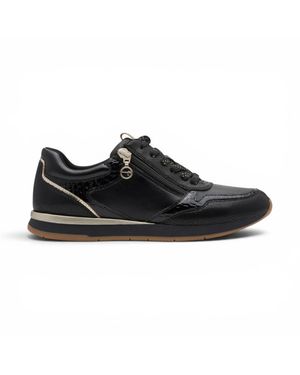 Tamaris Damen-Schwarze Kunstleder-Fashion-Schnürschuhe – 23613-46