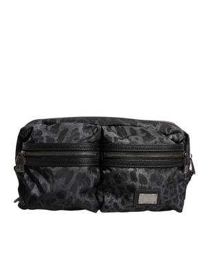 Dolce & Gabbana Schwarze Graue Leopard Dg Logo Gürtel Hüfttasche