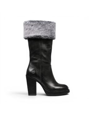 Windsor Smith Windsorsmith Damen-Schwarze Leder-Fellstiefel Mit Hohem Absatz Für Damen Bis Zur Mitte Der Wade – Lovestruck