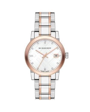 Burberry Bu9127 Silbernes Zifferblatt Zweifarbige Damenuhr - Mettallic