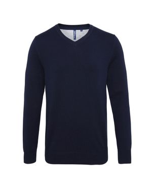 Asquith & Fox Herren Pullover Mit V-Ausschnitt Aus Reicher Baumwolle (French) - Blau