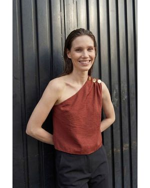 My Fashion Asymmetrisches Kragen Ärmelloses Chiffon-Top - Grau