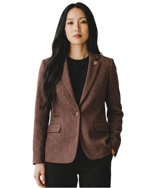 TruClothing Damen-Rostbrauner Woll-Tweed-Fischgraut-Karo-Blazer – Ws-1