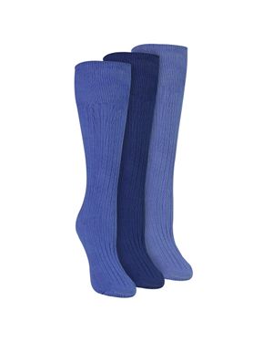 Sock Snob Damen 3Er-Pack Kniestrümpfe 100% Baumwolle Weich Atmungsaktiv - Blau