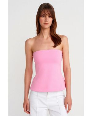 Dilvin Halsferne Slim-Fit Bandeau-Bluse - Pink