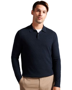 Ted Baker Herren Langarm-Strickpoloshirt - Blau