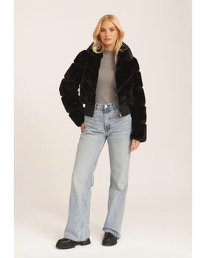 Gini London Kurze Jacke Aus Kunstfell Mit Reißverschluss - Schwarz