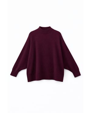 MixRay Oversized Rippstrick-Halbrollkragenpullover - Rot