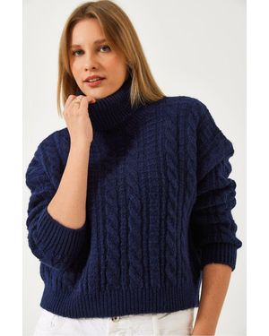 Bianco Lucci Strukturiertes Cropped-Turtleneck-Sweater - Blau