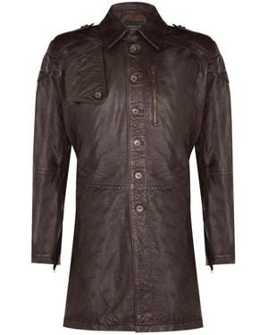 Infinity Leather Weicher, Langer Militär-Trenchcoat Aus Distressed-Leder - Braun