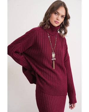 MixRay Oversize-Ripp-Strickpullover - Rot