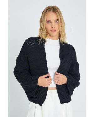 MixRay V-Ausschnitt Rippstrick-Cardigan - Blau