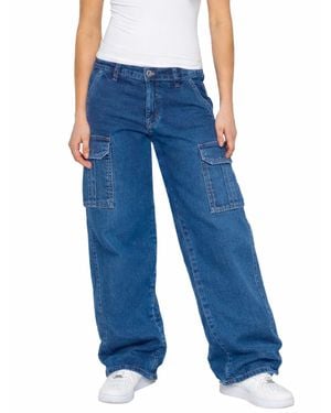 Enzo Damen Cargo Baggy Jeans - Blau