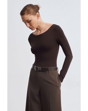 Dilvin Schmal Geschnittenes Bodysuit Mit Bootsausschnitt - Schwarz