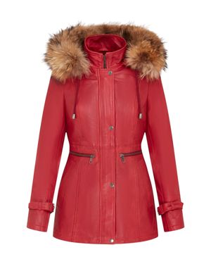 Infinity Leather Rote Warme Parkajacke Aus Leder Mit Kapuze Für Damen – Northwich