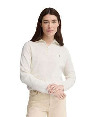 POLO CLUB Pullover Ecru Mit Zip-Kragen Und Rigby Go Stickerei - Weiß
