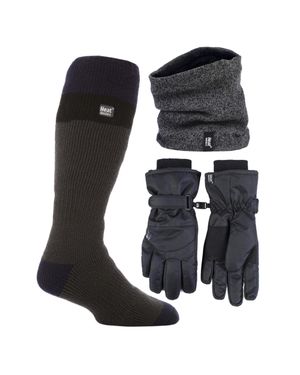 Heat Holders Herren Ski Set: Nackenwärmer, Handschuhe & Thermo-Ski-Socken Winterbekleidung - Schwarz