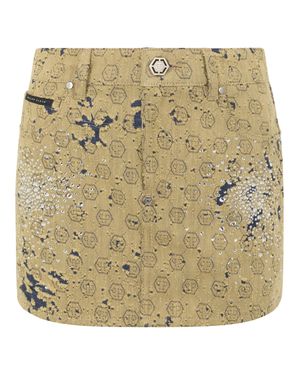 Philipp Plein Jacquard Mini Skirt Monogram Crystal - Mettallic