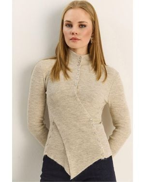 Bianco Lucci Halber Rollkragenpullover Mit Knopfdetail - Natur