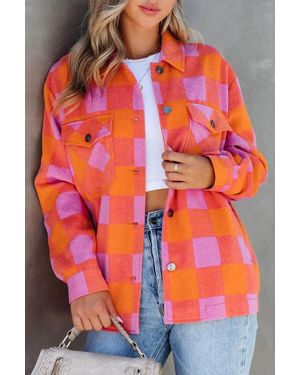 Azura Exchange Orangenkarierte Brusttaschen Knopfhemd Turn-Down-Kragen Jacke