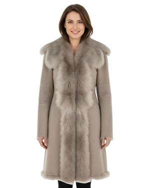 Infinity Leather Damen-Trenchcoat Aus Hellgrauem Toskanischem Schafveloursleder – Celeste - Braun