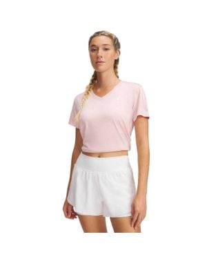 Under Armour T-Shirt Für Damen, V-Ausschnitt, Lose Passform (Babyrosa) - Weiß