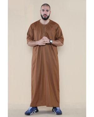 Thobez Brauner Thobe Jubba Für Herren, Islamischer Arabischer Marokkanischer Saudi-Kaftan Mit Reißverschluss Und Arabischer Robe - Natur