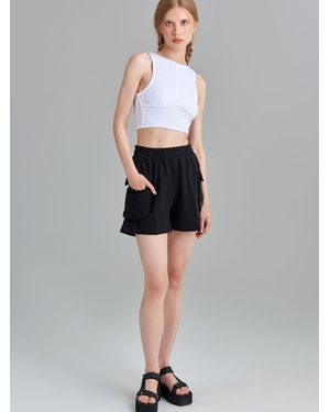 Rivus Locker Geschnittene Shorts Aus Gekämmter Baumwolle Mit Taschen - Schwarz