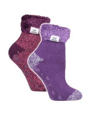Heat Holders 2Er-Pack Damen Weiche Lounge-Socken Mit Grippaufsatz - Lila