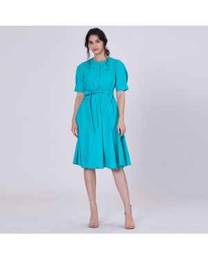 S&J Weekends A-Linien-Blusenkleid Aus Baumwolle - Blau