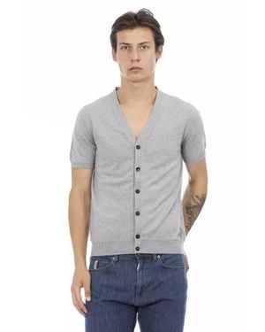 Baldinini Kurzarm V-Ausschnitt Strick-Cardigan - Grau