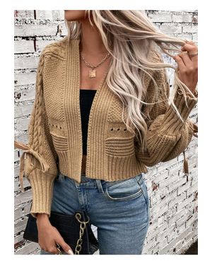Everyday the Label Cardigan Mit Zopfmuster Und Offenen Laternenarmeln - Blau
