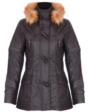 Infinity Leather Damen-Parkajacke Aus Gestepptem Leder Mit Kapuze – Northampton - Grau