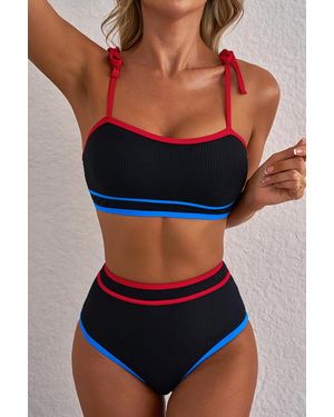 Azura Exchange Schwarzes Bikini-Set Mit Hohem Bund Und Dreifarbigen Besätzen