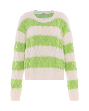 myMo Strickpullover Damen Wollweiss Limette - Grün