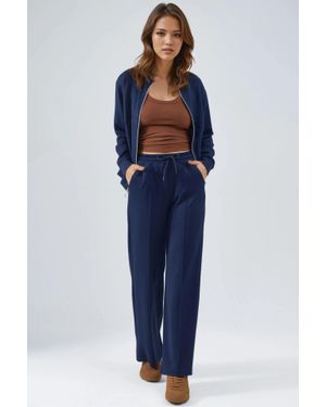 Hiccup Modal Touch Reißverschluss Sweatshirt & Ripp-Hosen Ko-Ord-Set - Blau