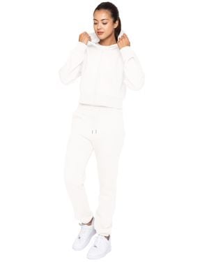 Enzo Crop Zip Hoodie Trainingsanzug Set - Weiß