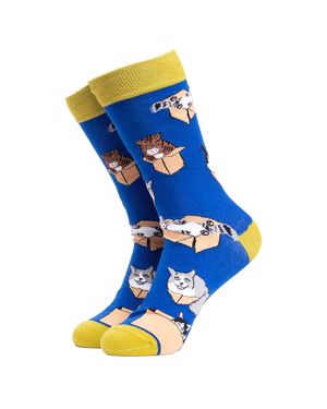 Soctopus Katze Print Neuheit Baumwollsocken - Blau