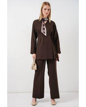 Bigdart Lange Gürtel-V-Ausschnitt-Jacke - Braun