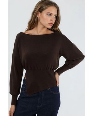 Hiccup Mercerisierter Look Bootneck-Strickpullover Mit Schlitzdetails - Schwarz