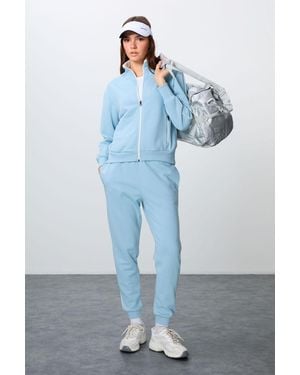 TOMMY LIFE Oversized Sweatshirt Mit Reißverschlusskragen Und Jogginghose Set - Blau
